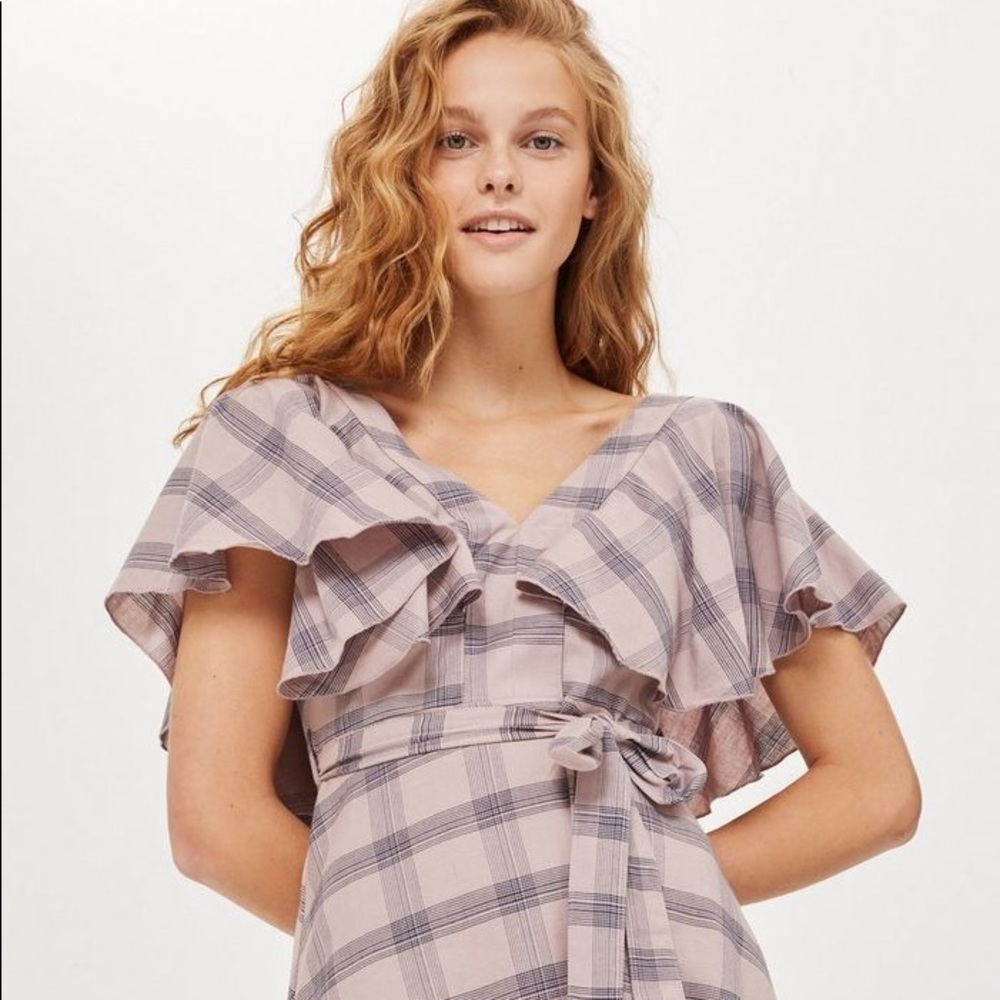 Topshop Washed Check Frill Mini Dress